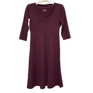 Eddie Bauer Travex Dress Purple Knit Flare V Neck 3/4 Sleeve Size S